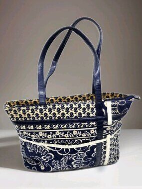 Vintage Vera Bradley Villager Tote Quilted Bag Purse Twirly Birds Pattern Boho